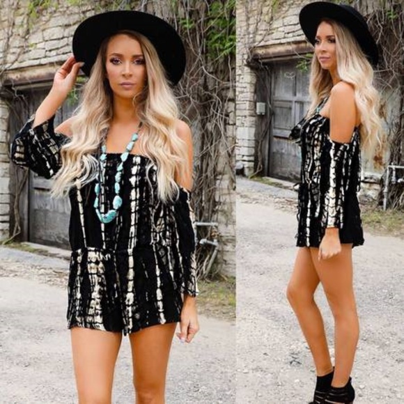 Pants - Amanda Tie Dye Romper - Black